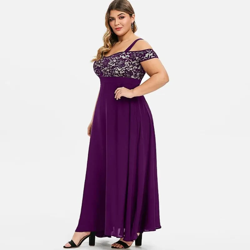 Plus Size Lace Cold Shoulder Maxi Dress