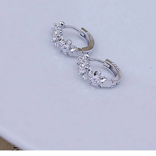 925 Silver Woven Flower Hoop Earrings