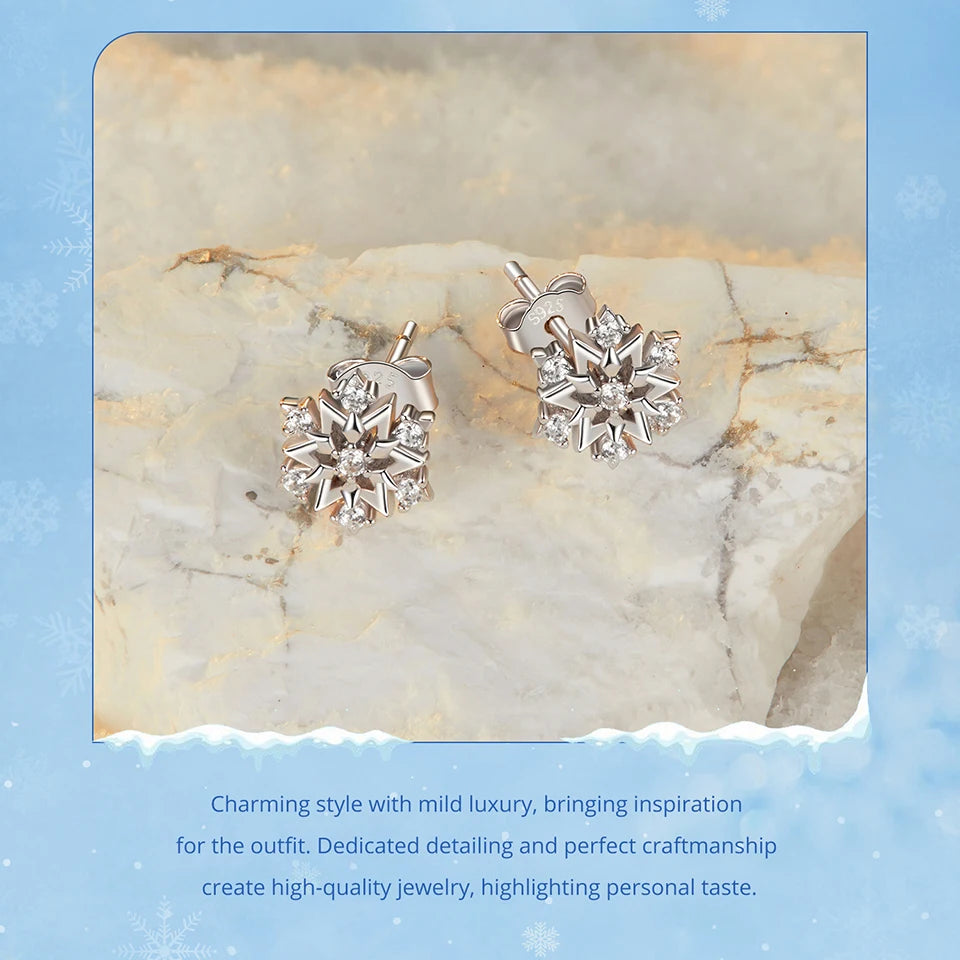 JEW012ER    Authentic 925 Sterling Silver Snowflake Stud Earrings - Klixstore