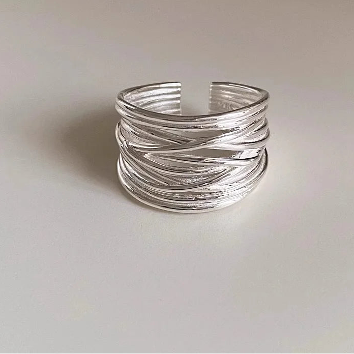 Genuine 925 Sterling Silver Irregular Adjustable Opening Ring for Women