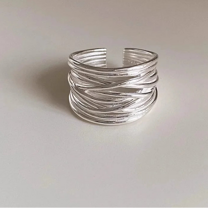 Genuine 925 Sterling Silver Irregular Adjustable Opening Ring for Women