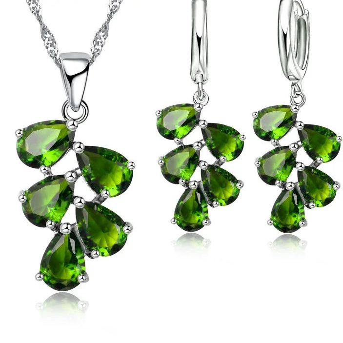 925 Sterling Silver Bridal Jewelry Set with Austrian Crystal Plant Design