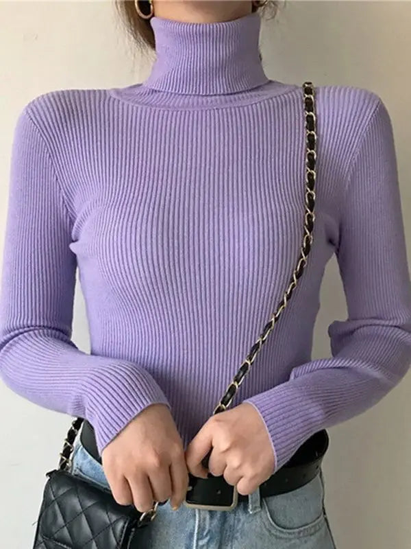 Turtleneck Knitted Cashmere Sweater for Women