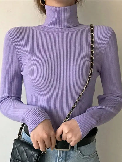 Turtleneck Knitted Cashmere Sweater for Women
