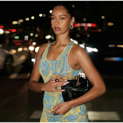 Printed Tassel Sleeveless Pleated Summer Dress