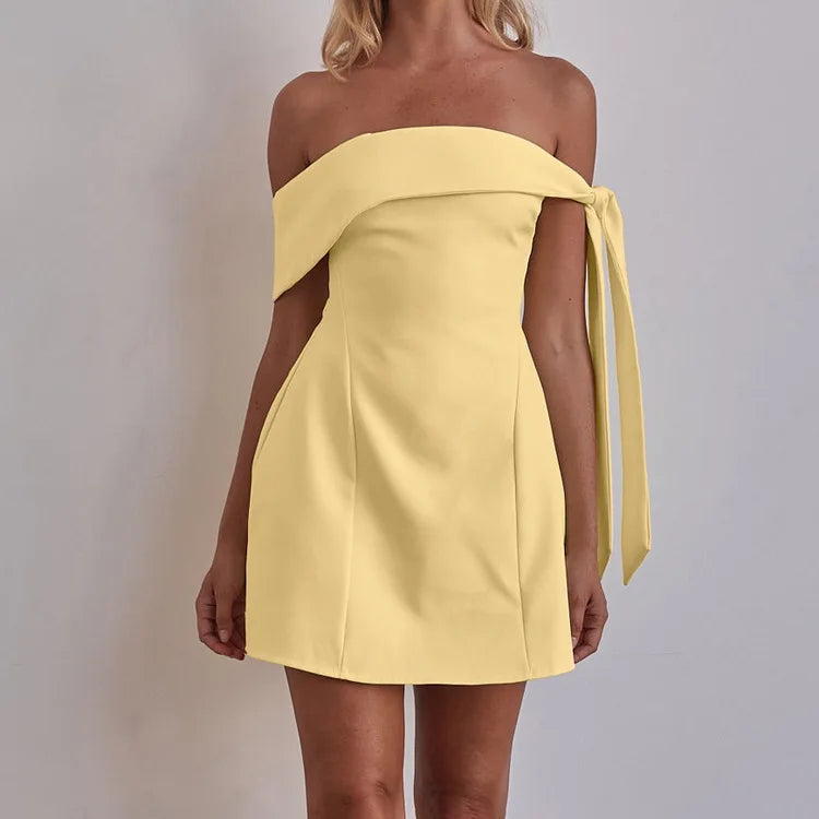Yellow Strapless Off Shoulder Bandage Party Dress