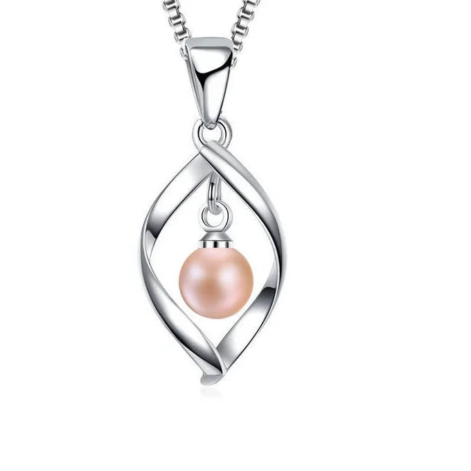 Custom Pearl Crystal 925 Sterling Silver Pendant Necklace for Women