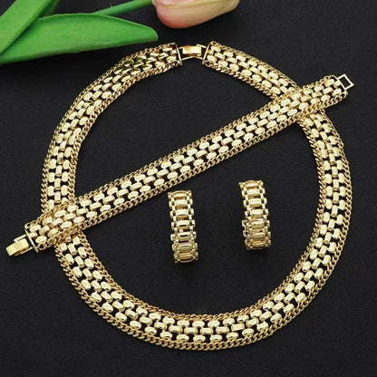 Women's 18K Gold-Plated Jewelry Set – Necklace, Bracelet & Earrings