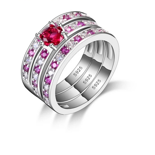Elegant Purple CZ Crystal 925 Sterling Silver Ring Set for Women