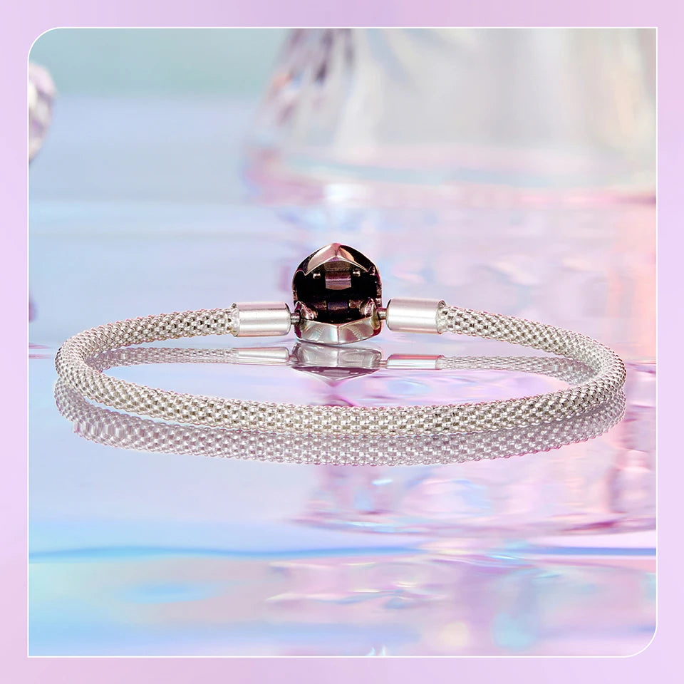 JEW005BR       Heart Basic Charm Bracelet 925 Sterling Silver Snake Chain Basic Bracelet 17CM 19CM - Klixstore