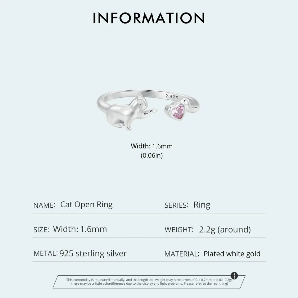 JEW029R     925 Sterling Silver Cute Cat Ring for Women, Lovely Pet Animals Open Ring - Klixstore