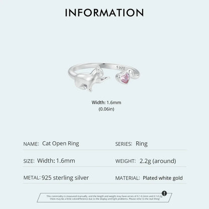 JEW029R     925 Sterling Silver Cute Cat Ring for Women, Lovely Pet Animals Open Ring - Klixstore