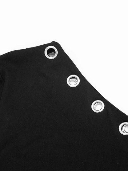 Chic Diagonal Collar Hollow Out Irregular Long Sleeve Party Dress