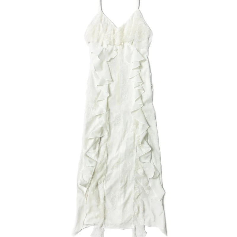 Ruffled Suspender Sleeveless Slit Summer Dress