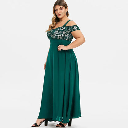 Plus Size Lace Cold Shoulder Maxi Dress