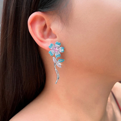Sunflower Charm CZ Drop Earrings