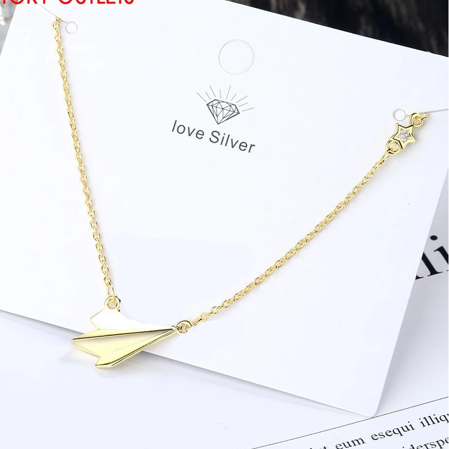 925 Sterling Silver Paper Plane Pendant Necklace for Women