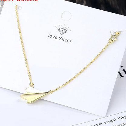 925 Sterling Silver Paper Plane Pendant Necklace for Women