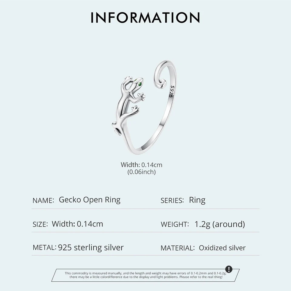 Silver Gecko Lizard Open Ring