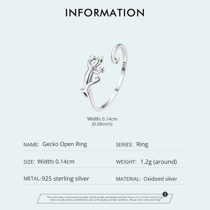 Silver Gecko Lizard Open Ring