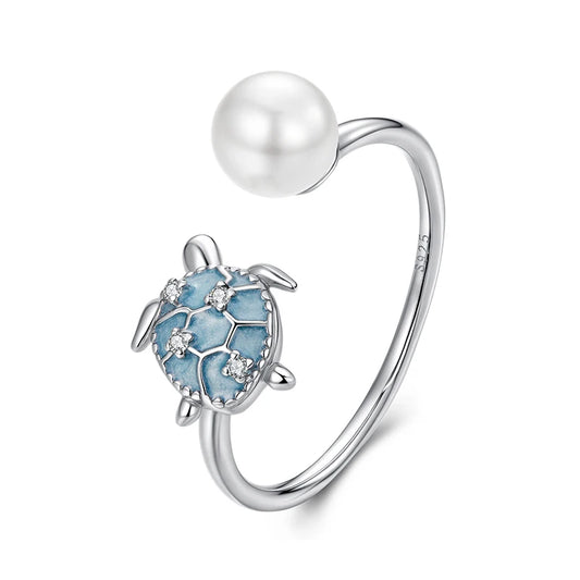 JEW022R   Solid 925 Sterling Silver Turtle Pearl Ring Stacking Finger Ring - Klixstore