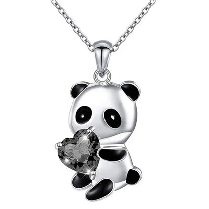 925 Sterling Silver Panda CZ Pendant Necklace for Women