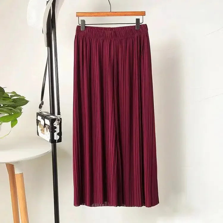 Elastic Waist Pleated Wide Leg Skirt Pants