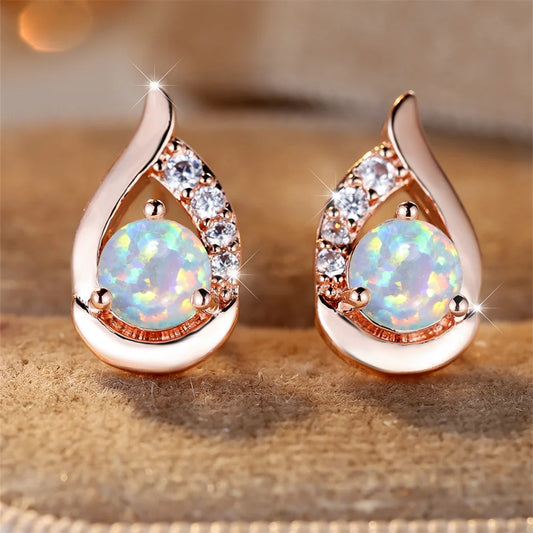 Fire Opal Angel Wings Stud Earrings