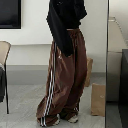 Retro Striped Wide Leg Baggy Pants for Women