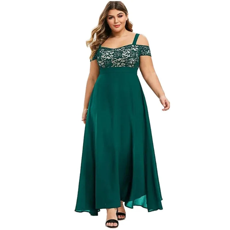 Plus Size Lace Cold Shoulder Maxi Dress