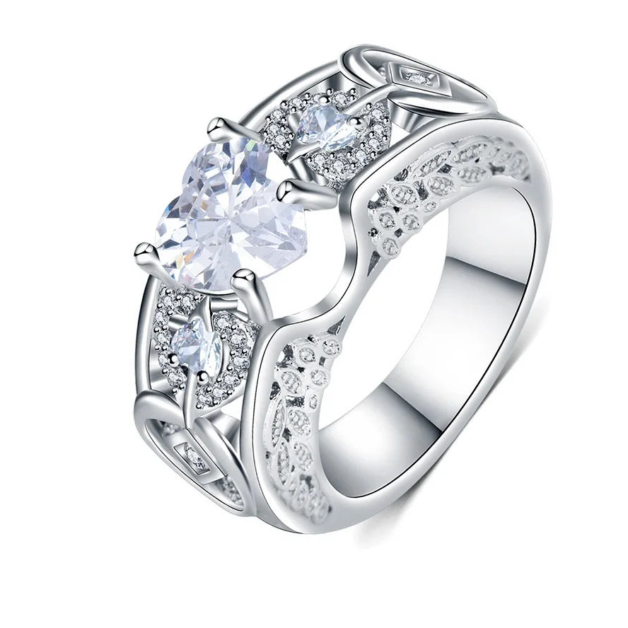 Genuine 925 Sterling Silver Shiny Crystal Rings for Women