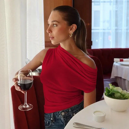 CLO001TP
Elegant One Shoulder Sleeveless Irregular Tank Tops Women 2025 Summer Diagonal Collar Ruched Solid Corset Female Cropped T-shirt - Klixstore