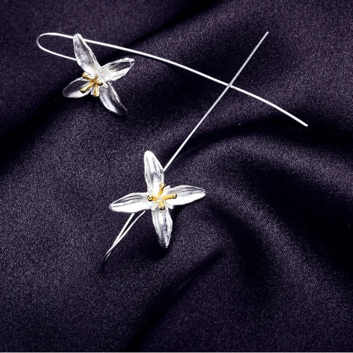 925 Sterling Silver Lilac Flower Drop Earrings for Women