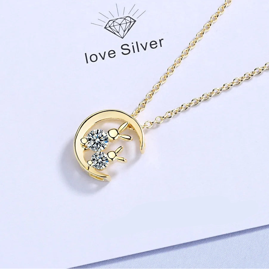 Cute Rabbit Moon Pendant Necklace for Women