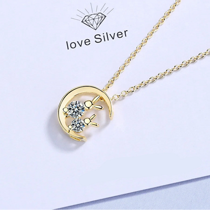 Cute Rabbit Moon Pendant Necklace for Women