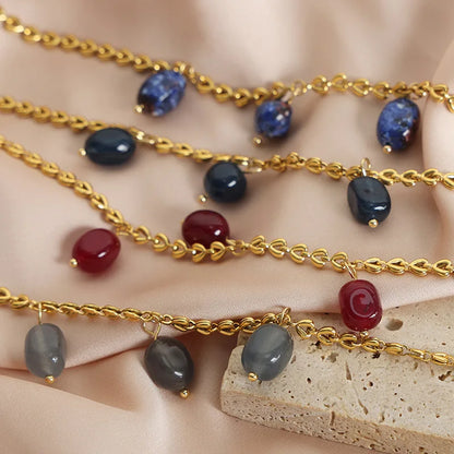 18k Gold Agate Pendant Chain Necklace for Women