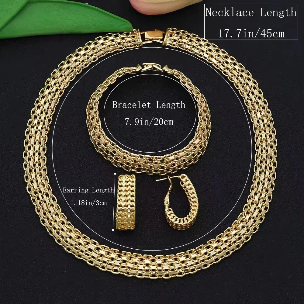 Women's 18K Gold-Plated Jewelry Set – Necklace, Bracelet & Earrings