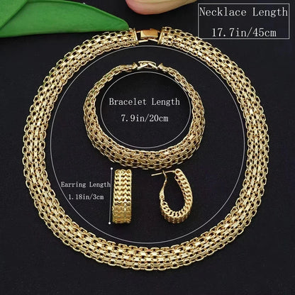 Women's 18K Gold-Plated Jewelry Set – Necklace, Bracelet & Earrings