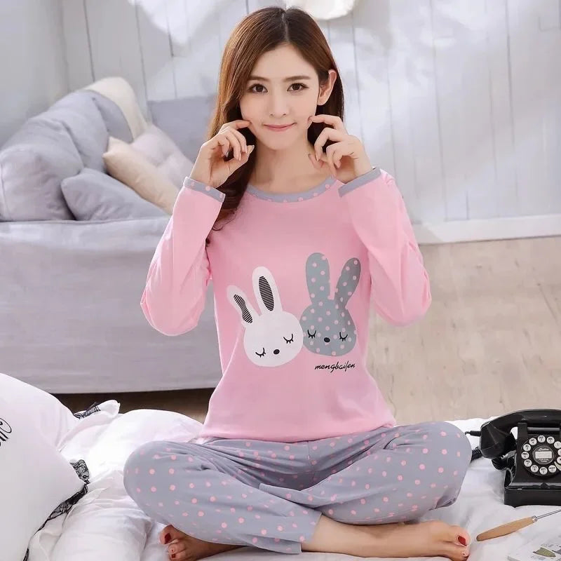 Cute Bear & Cat Print Pajama Set
