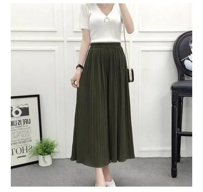 Elastic Waist Pleated Wide Leg Skirt Pants