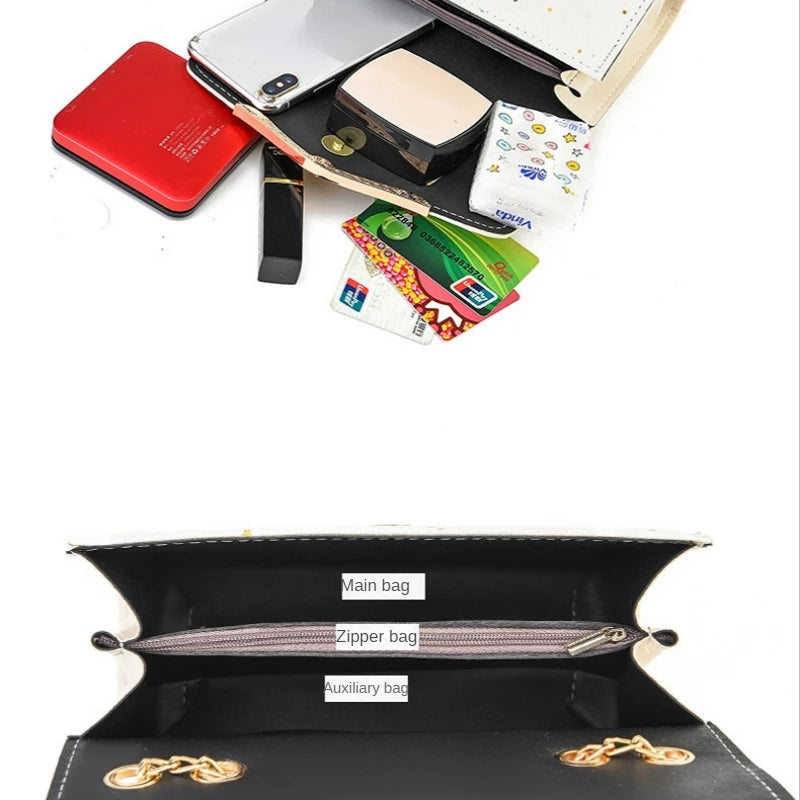 Korean Bow Sequin Shoulder Bag with Chain & Pendant