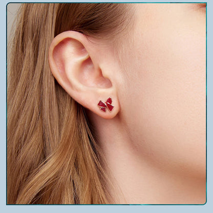 JEW020ER        925 Sterling Silver Angela Red Double Heart Stud Earrings Bowknot Cross Earrings for Women - Klixstore
