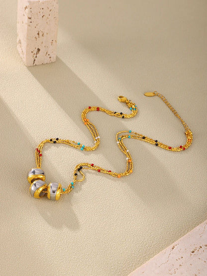 18k Gold Two-Tone Circle Pendant Jewelry Set for Women