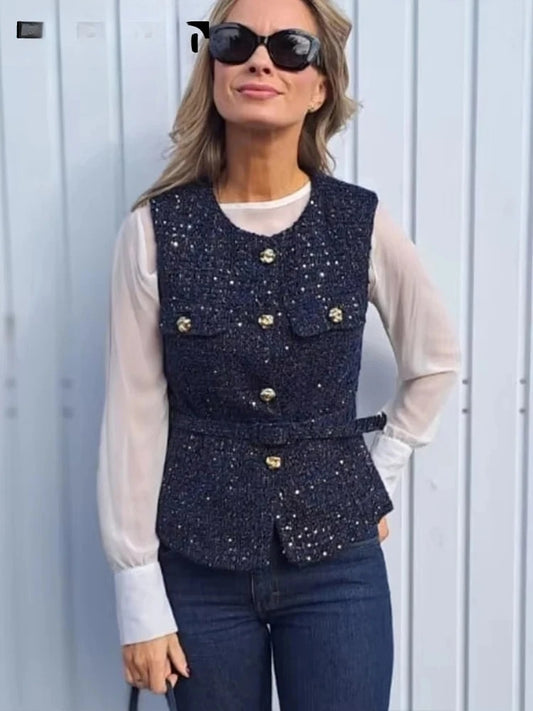 Sequin  Belted Vest for Women