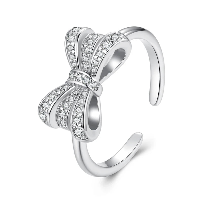 JEW012R     White Gold Plated Bowknot Ring with Zircon, Adjustable  Ring for Women - Klixstore