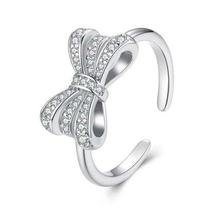 JEW012R     White Gold Plated Bowknot Ring with Zircon, Adjustable  Ring for Women - Klixstore