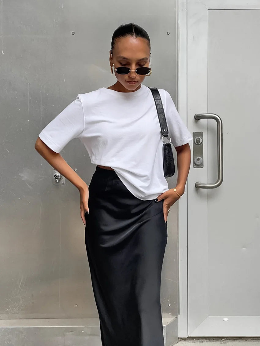 Elegant High Waist Satin Trumpet Skirt 2025