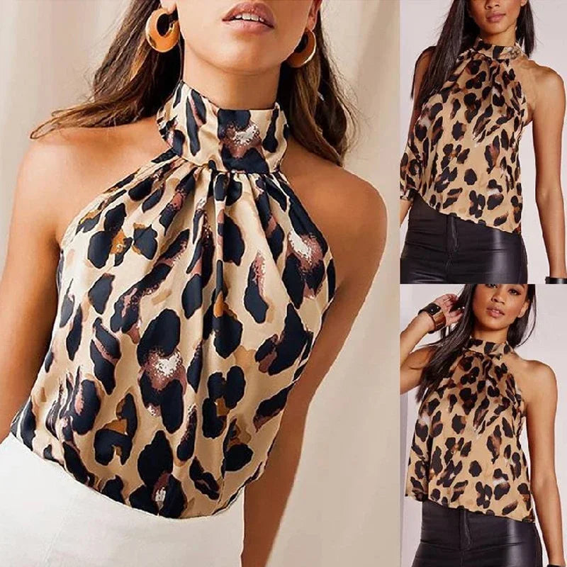 2025 Summer Leopard Print Halter Blouse for Women