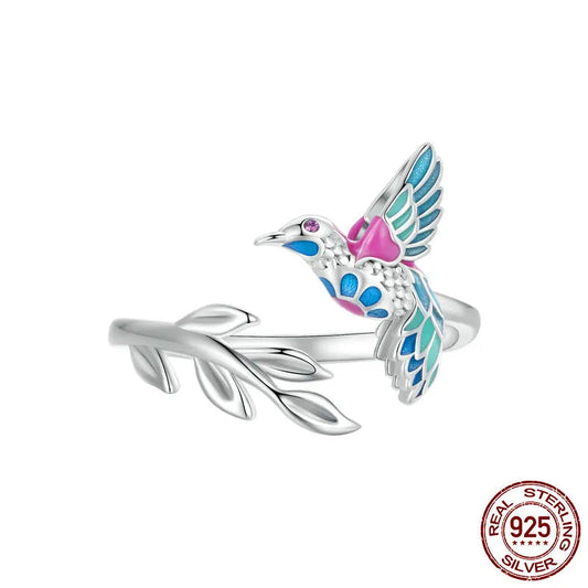 JEW024R   925 Sterling Silver Kingfisher Opening Ring Colorful - Klixstore