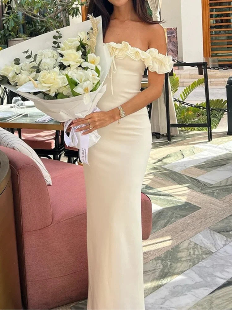 CLO013DJ
Women Slash Neck Sleeveless Long Maxi Formal Dress Shoulder Ruched Backless Lace-up Slim Party Evening Dresses - Klixstore